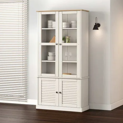 Zdjęcie produktu dla vidaXL Gablota VIGO biała 85x35x170 cm lite drewno sosnowe