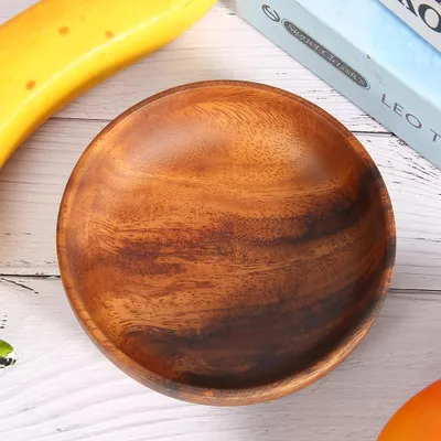 Image de Plat à Snack en Bois pour Salade de Fruits Bol à Soupe pour Maison Café 12x3.5cm