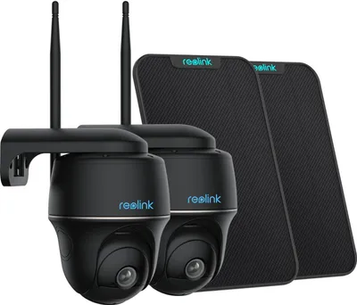 Produktbild von Reolink 2K 355°/140° PTZ Solar/Akku-Überwachungskamera Outdoor mit 2,4/5GHz WiFi, Personen-/Fahrzeugerkennung, PIR-Sensor, 2-Wege-Audio, Argus PT-2K(Schwarz) + Solarpanel(2Stück)