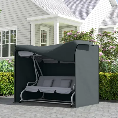 Productafbeelding van Hollywoodschommelhoes voor 3 personen, waterdicht, beschermhoes voor tuinschommel, 420D Oxford-polyester met Polyurethancoating, grijs | 220x125x172 cm | UV-bescherming | Trekkoord