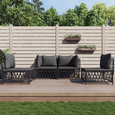 Produktbild von 4-tlg. Gartenlounge-Set mit Gartensofa, Kissen und Sitzgruppe, Gartengarnitur aus Stahl in Anthrazit