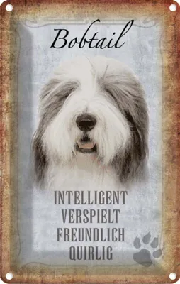 Produktbild von vianmo Blechschild 18x12 cm Bobtail Hund verspielt