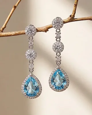 Ohrringe aus 925er Silber mit blauem Zirkonia, Tropfenform - TOLLzWOOD