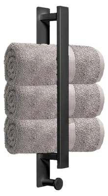 Productafbeelding van Handdoekhouder zonder boren, zelfklevend, roestvrij staal, handdoekstang voor badkamer, wandmontage, 40 cm, handdoekhouder voor gastendoeken, wandmontage met handdoekhaken, handdoekhouder voor badjassen, badkameraccessoire, zwart