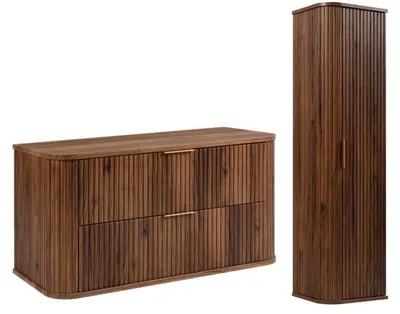 Produktbild von Badmöbel-Set mit Platte und Hochschrank, Nussbaum, 100 x 52 x 42 cm