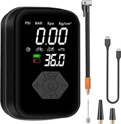 Produktbild von Elektrische Mini-Bandenpomp mit 4000 mAh Akku, 150 psi, Bandenspannungsanzeige, tragbar, für Auto, Motorrad, Fahrrad, Ball, USB-Ladestation, multifunktional