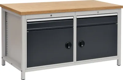 Produktbild von Werkbank grau lichtgrau B1500xH859xT750mm Multiplex 40mm 2 Schubl.2 Türen