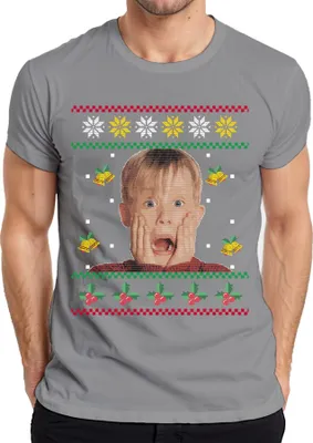 Produktbild von Kevin Allein Zuhause - Weihnachtsgeschenk Ugly Christmas Sweater Weihnachten Herren T-Shirt, Grau, M