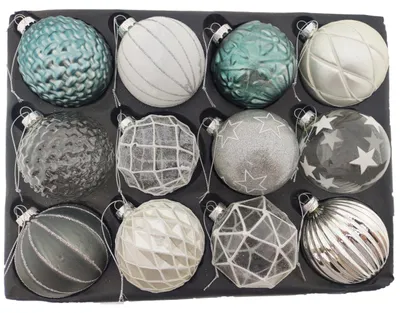 12 Christbaumkugeln aus Glas, 8 cm, Silber
