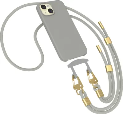 Produktbild von EAZY CASE - 2in1 Handyhülle mit Band kompatibel mit Apple iPhone 15, Silikonhülle zum Schutz, stoßfester Fallschutz, Umhängeband mit Hülle in Beige