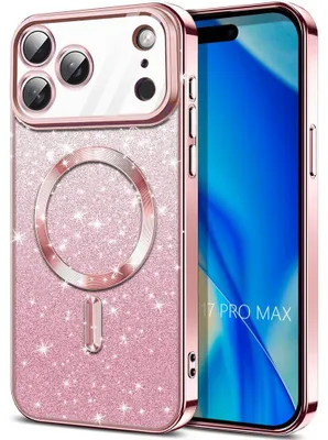 Image de Coque pour iPhone 17 Pro Max, Protection à Paillettes avec Cercle Magnétique - Rose