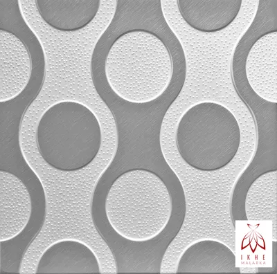 A close-up, abstract pattern of interlocking circles and wavy lines, likely a decorative wall or ceiling panel.