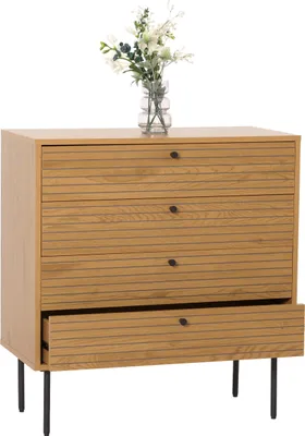 Produktbild von Kommode HWC-N78, Sideboard Schrank, 4 Schubladen, skandinavischer Stil Metall Holz Melamin MVG 85x80x40cm  natur