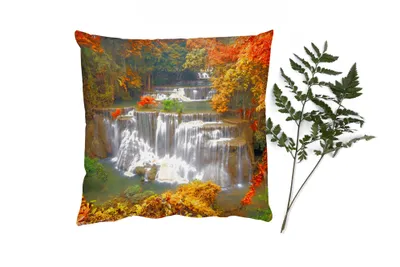 Produktbild von MuchoWow® Zierkissen Sofakissen Wohnzimmer Dekokissen 60x60 cm Bäume - Wasserfall - Herbst - Sitzfläche - Foto Polster