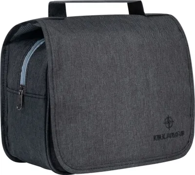 Produktbild von KIRKJUBØUR Kulturtasche "Rejser" mit Haken | Wasserfestes Fach | Kompakt & geräumig für Reisen | Klappdeckel mit Klettverschluss, schwarz | KJ-80
