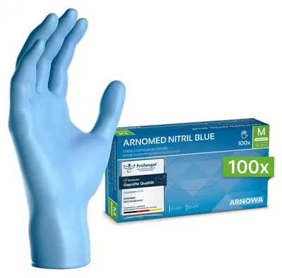 Immagine prodotto di Guanti monouso ARNOMED blu, guanti in nitrile 100 pezzi, guanti monouso taglia XS-XXL, guanti monouso senza lattice e polvere - taglia M