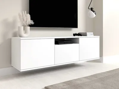 Produktbild von TV-Schrank 150 cm hängend, Fernsehtisch, Lowboard, Mattweiß, Modernes Design, "Masimo"