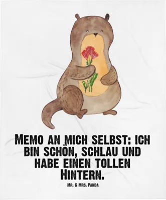 Produktbild von Mr. & Mrs. Panda Babybettdecke Otter Blumenstrauß - Weiß - Geschenk, Seeotter, Süß, Schlummerdecke, Schmusedecke, Erstlingsdecke, Achtsamkeit, Selbstvertrauen, Plaid