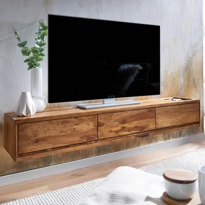 Produktbild von TV-Board Kommode 160cm hängend Sheesham Massivholz TV Lowboard mit 3 Schubladen