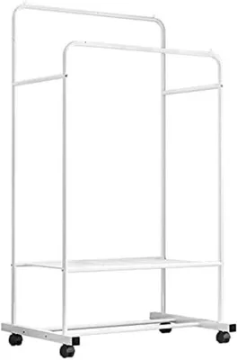 Productafbeelding van Kledingrek op wielen, metaal, 80x51x160 cm, garderobestandaard, wit, model 089Y-wit