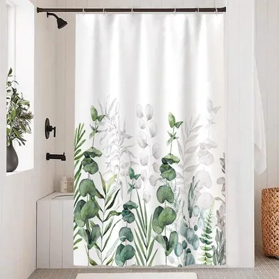 Produktbild von Unyqoos® Stylish Duschvorhang mit Eukalyptus-Print und wasserdichten Funktionen für s Badezimmererlebnis