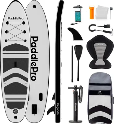 Produktbild von LifeGoods PaddlePro SUP Board - Mit Sitz - Aufblasbares Paddle Board - Komplettes Set - Max. 150 KG - 320x81 cm - Weiß/Schwarz