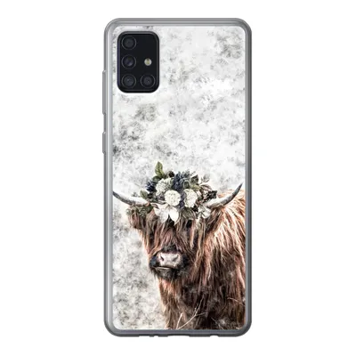 Produktbild von MuchoWow® Handyhülle Schutzhülle Hülle für Samsung Galaxy A52 5G Schottischer Highlander - Marmor - Blumen Silikon Softcase Handy Hülle - Umschlag