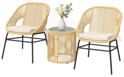 Produktbild von Outsunny Rattan Bistroset 3 teiliges Gartenmöbel-Set mit 2 Gartenstühlen