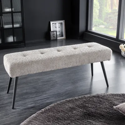 Produktbild von riess-ambiente Design Sitzbank BOUTIQUE 100cm champagner greige Bouclé schwarze Metallbeine Polsterbank Bank
