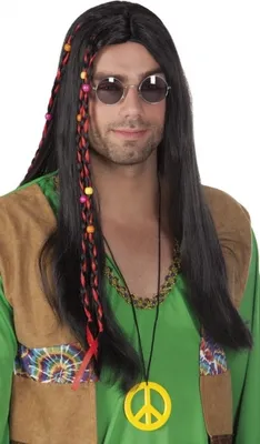 Produktbild von Perücke Flower Power Hippie mit Kralen Schwarz