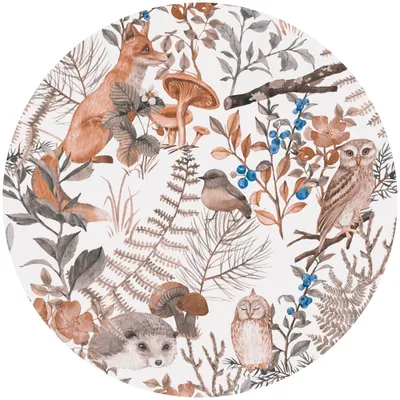 Produktbild von Sticker rund Waldtiere FÜCHSCHEN Blätter Eule Vögel Igel Wald Natur Aquarell Wanddekoration Aufkleber 100 cm x 100 cm