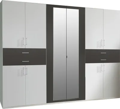 Produktbild von Kleiderschrank mit Spiegel, 270 cm breit modern in weiß mit graphit TREVISO-43