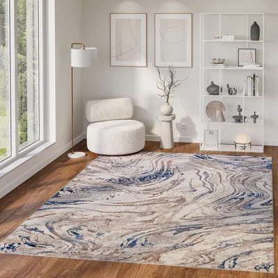 Image de Tapis COMO Moderne Abstrait Tapis à poils courts Bleu Beige 120 x 170 cm