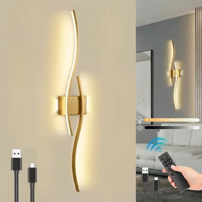 Produktbild von Rosikey LED Wandleuchte Akku Gold - 100cm Luxus Wandlampe Kabellos - 10000mAh Aufladbar Fernbedienung & Touch