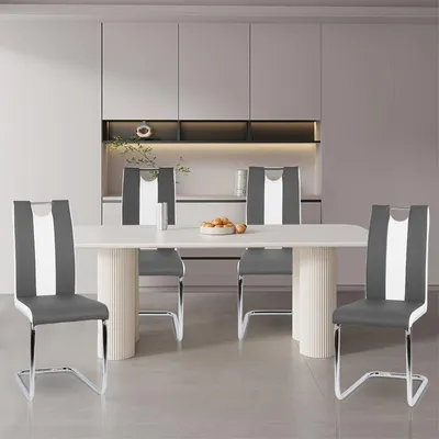 Obrázek produktu pro Moderní jídelní židle, sada 4 kusů - židle potažené umělou kůží s ergonomickým designem