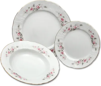 Produktbild von Tellerset Thun Bernadotte, rosa, Goldlinie, 18 Stück