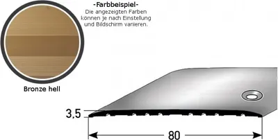 Produktbild von Übergangsprofil "Leopoldsburg" / Übergangsschiene / 80 mm, Typ: 350 (Aluminium eloxiert, mittig gebohrt / selbstklebend)-bronze hell-1000-seitlich gebohrt
