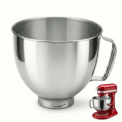 Produktbild von Edelstahl Rührschüssel für 4,5-5QT KitchenAid Kippmixer, aus lebensmittelechtem 304 Edelstahl, ergonomisch, rostfrei, leicht zu reinigen und für regelmäßige Nutzung
