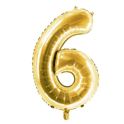 Produktbild von Folienballons Gold 100cm Zahl 6, Zahlenballon zum 6-ten Geburtstag Kindergeburtstag goldfarben