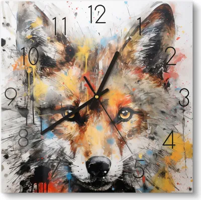 Produktbild von DEQOART Glasuhr 30x30 cm Zahlen 'Urbaner Fuchstraum' Wanduhr Glas Uhr Design leise Küchenuhr