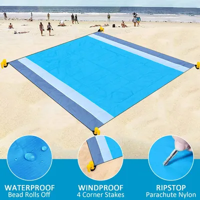 Produktbild von Stranddecke/Picknickdecke 300 x 270 cm, sandabweisend, wasserdicht, ideal für Strand, Camping und Wandern – tragbar, schnelltrocknend, sandabweisend, wasserdicht – Blau