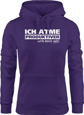 Produktbild von Damen Hoodie mit Spruch Ich atme produktiver wird`s heute nicht Moonworks® lila S
