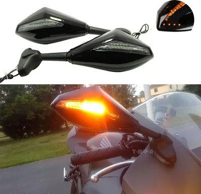 Produktbild von Motorradrückblickspiegel mit integriertem Anzeigesignal Seite schwarz