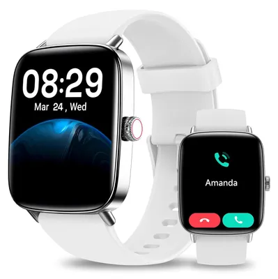 Zdjęcie produktu dla Inteligentny zegarek damski/męski, smartwatch z funkcją telefonu, pulsometrem, monitorem snu, pomiarem SpO2, 110 trybami sportowymi, wodoodpornością IP68. Zegarek sportowy kompatybilny z systemami iOS i Android, kolor biały