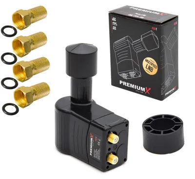 Produktbild von PremiumX Rocket Twin LNB Sat für 2 Teilnehmer 3° Grad Multifeed Slim + 4 F-Stecker