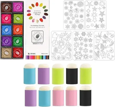 Produktbild von Famanu Fingerfarben Set - Kreatives Basteln - Waschbar und mit Schablonen - 20 Farben