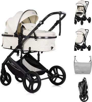 Produktbild von Chipolino Kinderwagen 2 in 1 Amore Getränkehalter Wickeltasche Fußabdeckung Korb beige-schwarz
