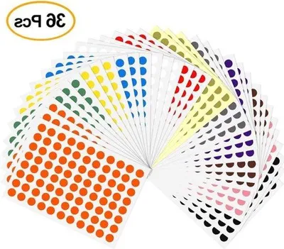 Image de Étiquettes adhésives en feuilles, 36 par paquet, diamètre de 8 mm, 3168 points, avec code couleur