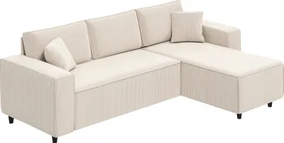 Zdjęcie produktu dla Sofa narożna HOMCOM, 3-osobowa sofa narożna w kształcie litery L z odwracalnym szezlongiem, 2 poduszkami, poduszkami z pierza, tapicerowanym narożnikiem z tkaniny sztruksowej do salonu, sypialni, 241 x 153 x 83 cm, kremowo-biały