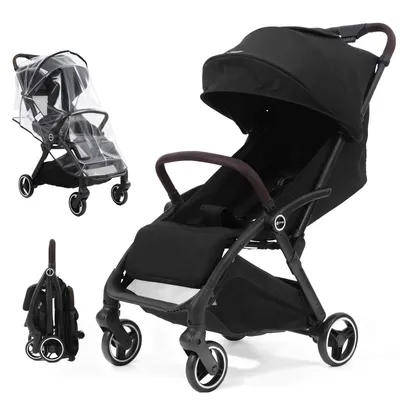 Produktbild von Sekey Kinder Buggy Reise Kinderwagen bis 22 kg verstellbare Rückenlehne, Regenschutz und Sichtfenster, Einhand-Faltmechanismus, Schwarz